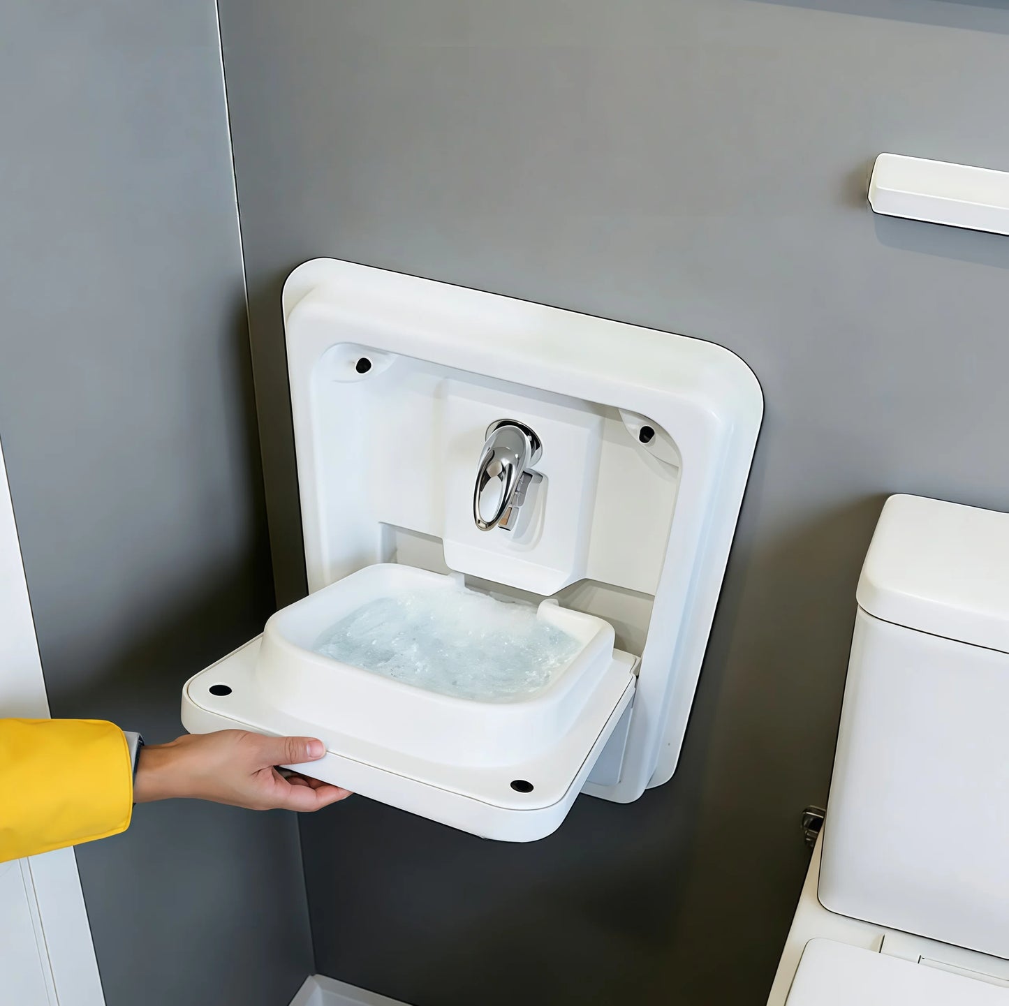 Katlanabilir Akrilik Lavabo - Karavan, Kamp Arabası ve Römork için Sıcak/Soğuk Musluklu Duvar Montajlı Lavabo