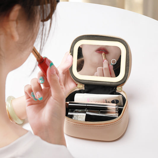 LED-beleuchteter Make-up-Koffer – tragbare kompakte Kosmetikbox zur Aufbewahrung auf Reisen