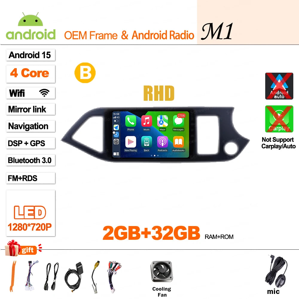 For KIA PICANTO Morning 2 2011 2012 - 2015 2016 Android 16 Car Radio Multimedia Video WIFI Player GPS Wireless Auto RSD DSP