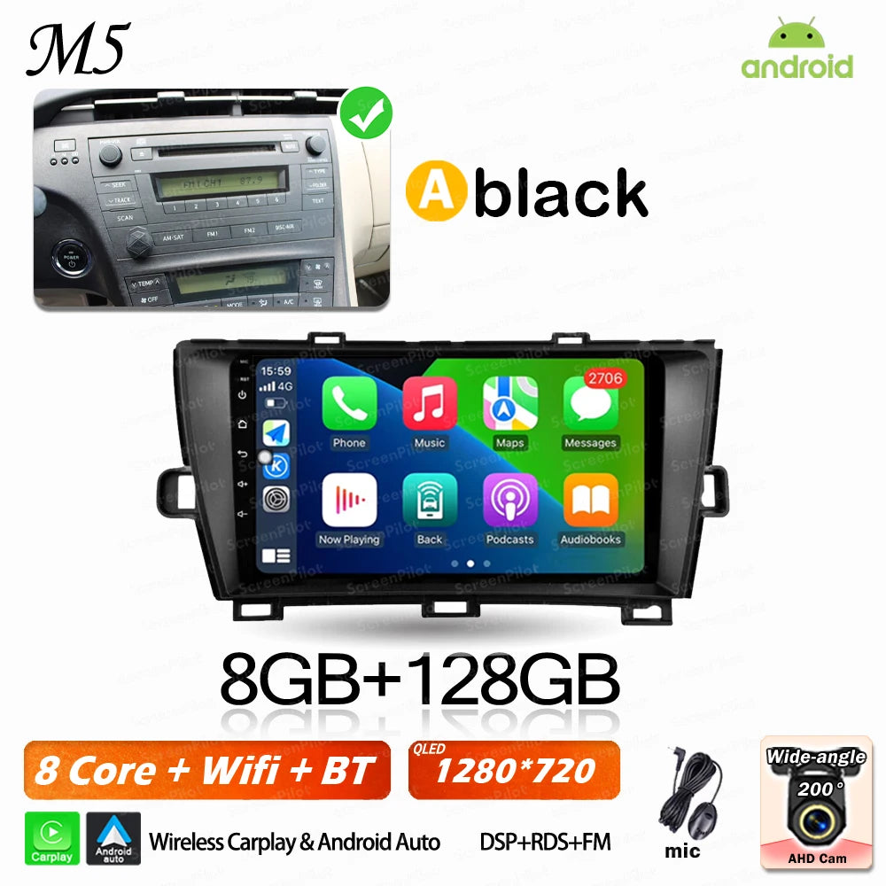 Android 16 For Toyota Prius 2009 2010 2011 2012 2013 2015 Car Radio XW30 Wireless Carplay Android Auto Car Multimedia Player 5G