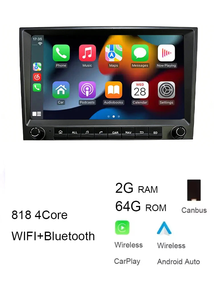 Car radio For Porsche 911 997 987 Cayman Boxster 720P CarPlay 8" gray Android 14.0 Car player 8GB multimedia GPS car stereo