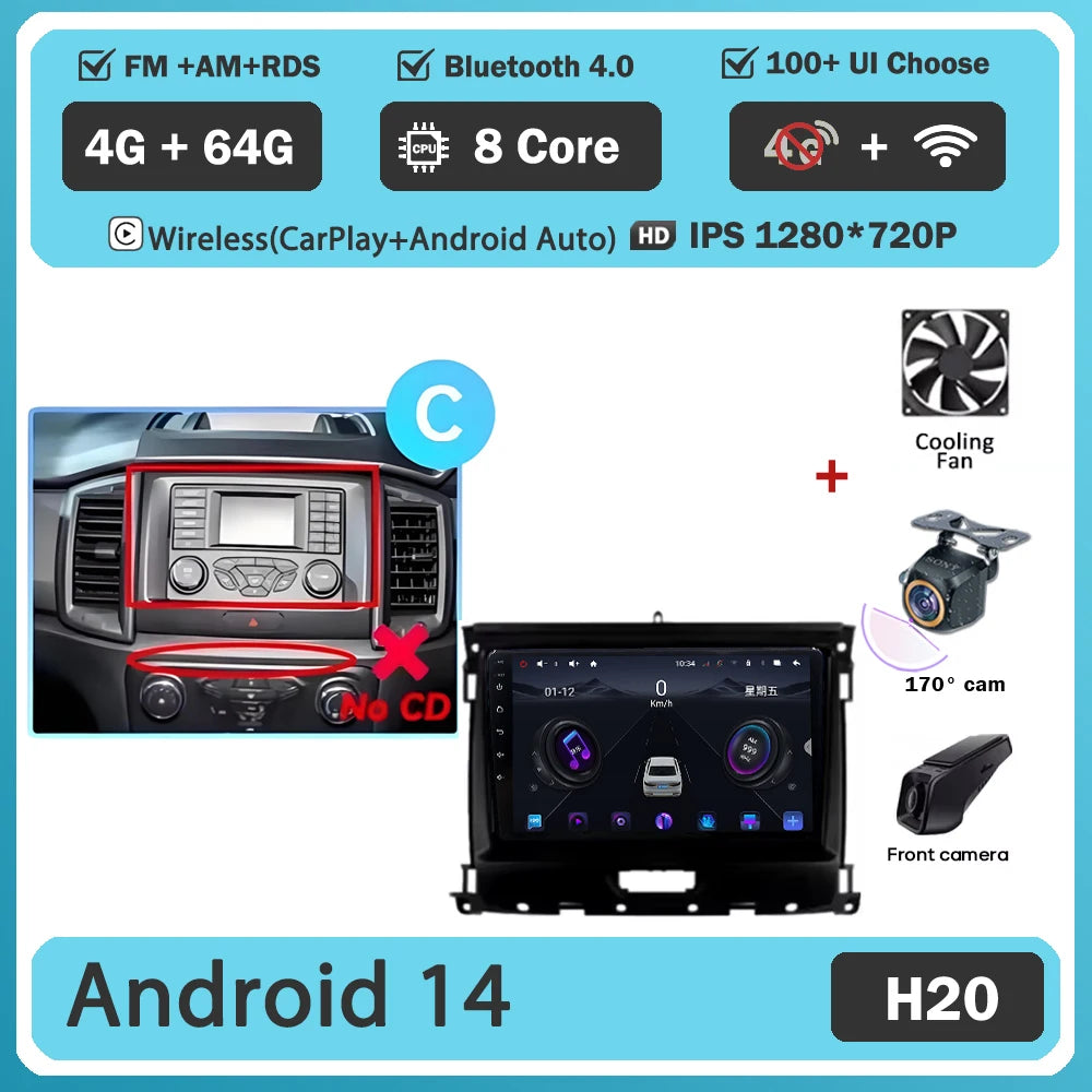 Car GPS Android 16 For Ford Ranger 2015 - 2022 Multimedia Auto Radio Player Navigation Stereo Head Unit No 2din DVD Touch Screen