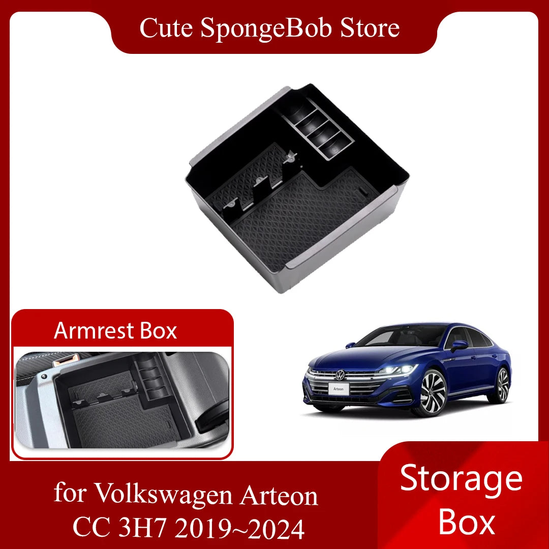 Car Storage Box for Volkswagen VW Arteon CC 3H7 2019~2024 2020 ABS Armrest Central Console Organizer Tray Shelf Part Accessories