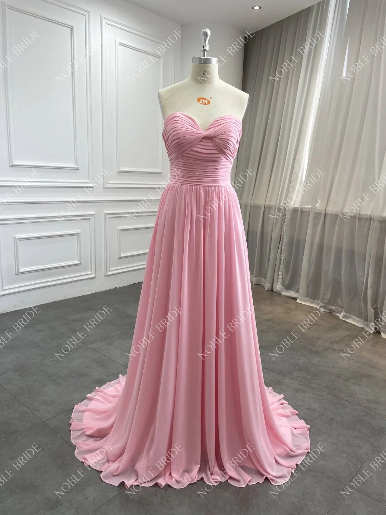 Women Fashion Wear Sweetheart Neckline Pleats Chiffon Skirt Modest Cape Formal Pink Elegant Evening Dress