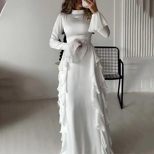 Boutique Großhandel 2025 Frühling Neue Modische Französische Stil Trompetenärmel Rundhals Modisches Damenkleid