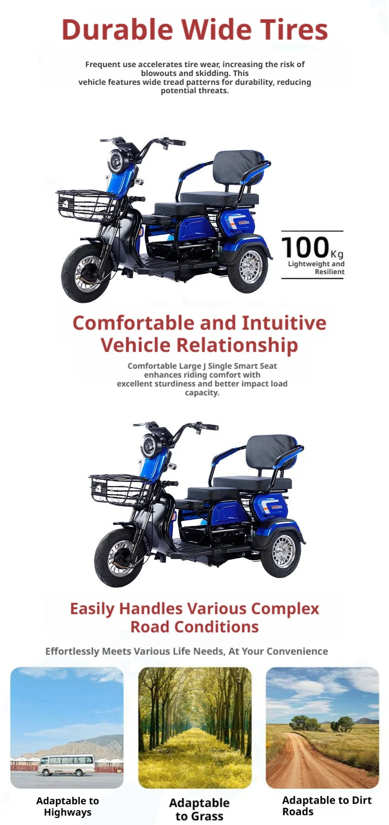 New Cargo Tricycle Home Small Electric Three-wheeled Open Body 600W/800W/1000W Lead Acid Battery