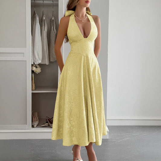 Europäisches und Amerikanisches Elegantes Abendkleid mit Hals und Taille Langes Kleid Damenkleid Frühling und Sommer 2026 Independe