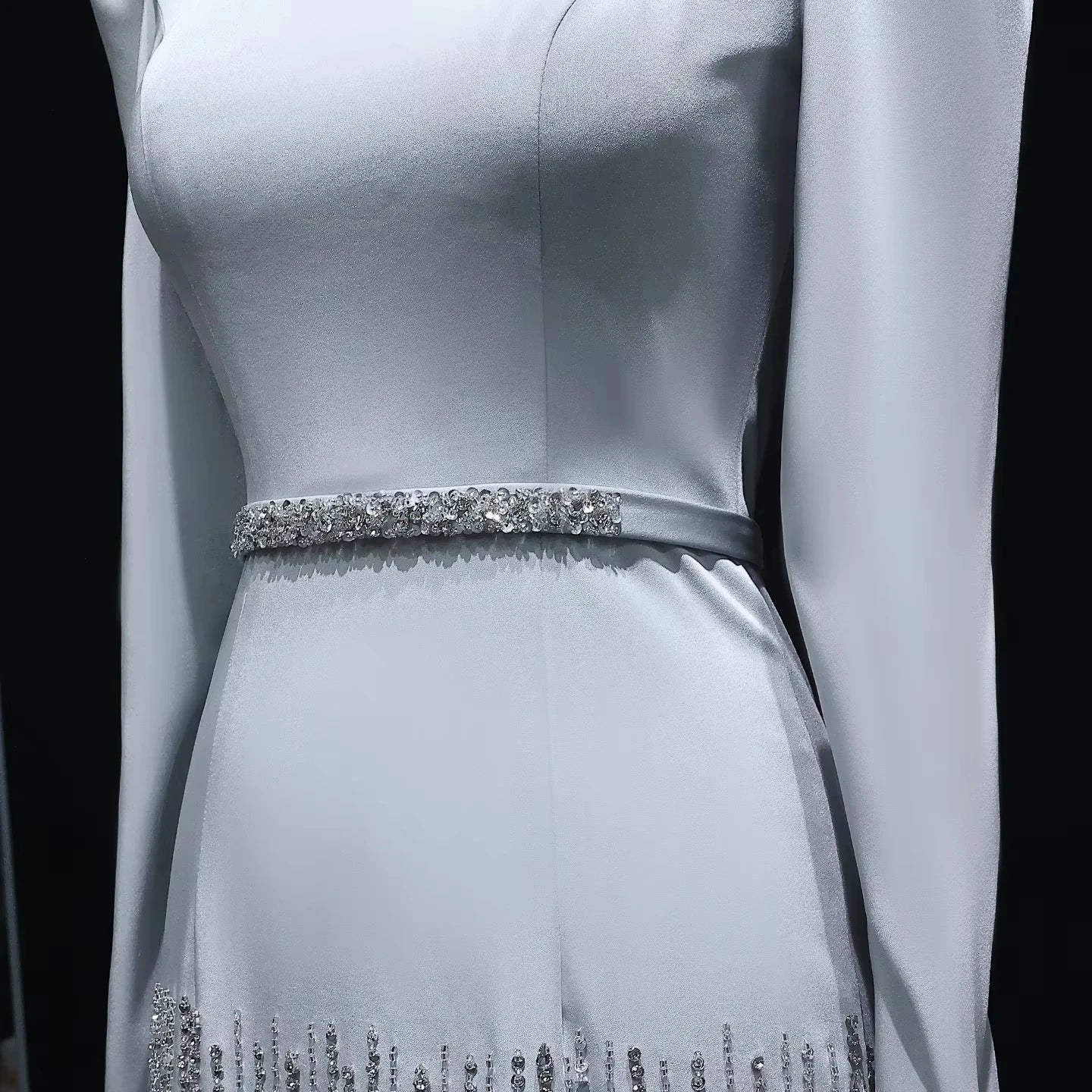 Jancember LSZ039 Elegant Silver Evening Dress Long Sleeve Mermaid Prom Gown Ruffle Party Marriage
