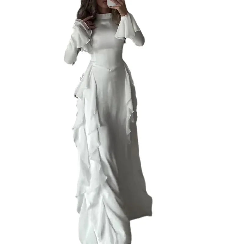 Boutique Wholesale 2025 Spring New Fashionable French Style Trumpet Sleeves Round Neck Fashionable Women's Dress