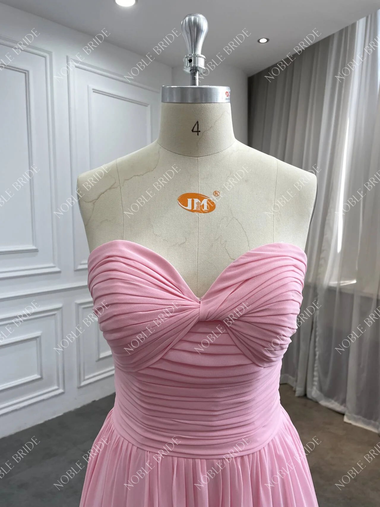 Women Fashion Wear Sweetheart Neckline Pleats Chiffon Skirt Modest Cape Formal Pink Elegant Evening Dress