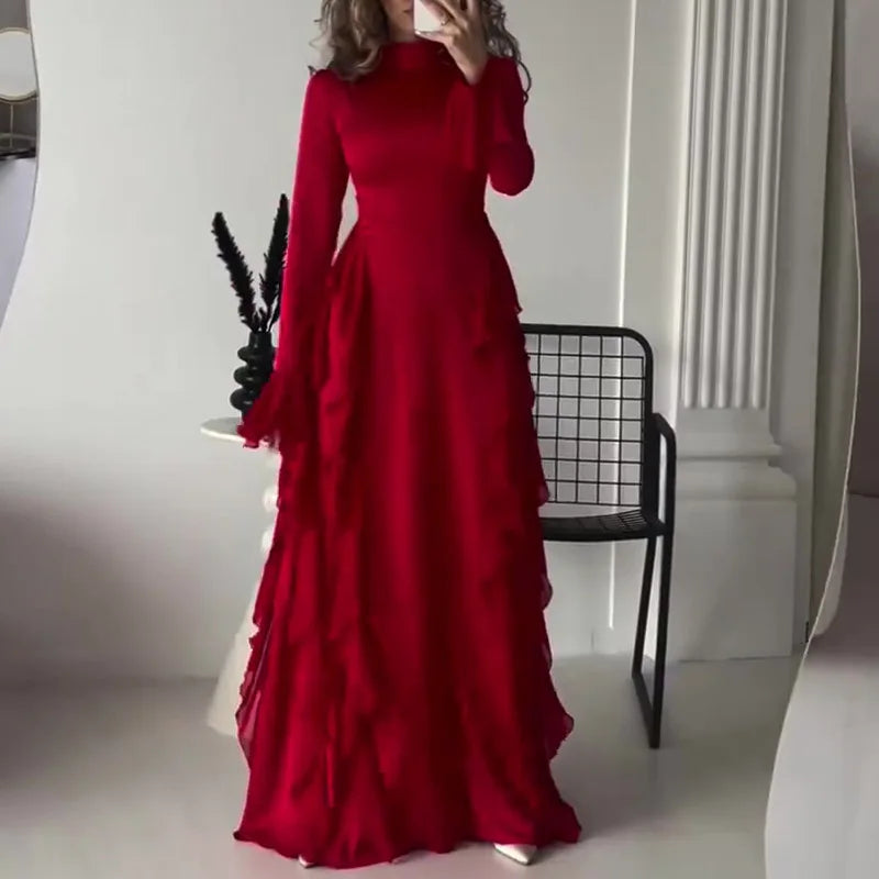 Boutique Wholesale 2025 Spring New Fashionable French Style Trumpet Sleeves Round Neck Fashionable Women's Dress