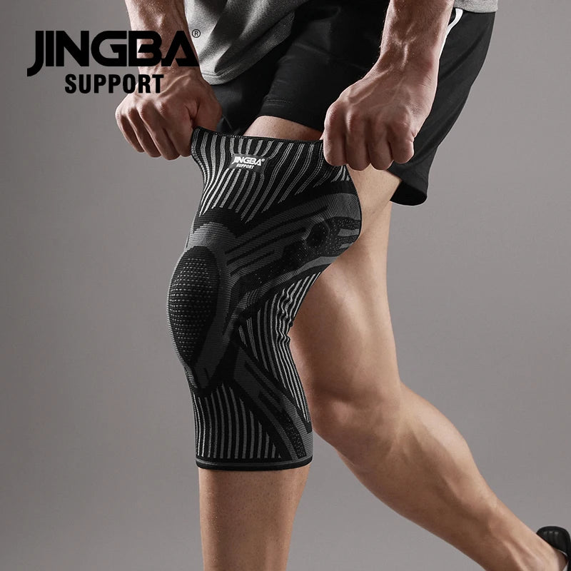JINGBA 2023 New Arrival Knee Compression Sleeves Knee Support with Side Stabilizers Patella Gel Pad for Workout Knee Pain Relief