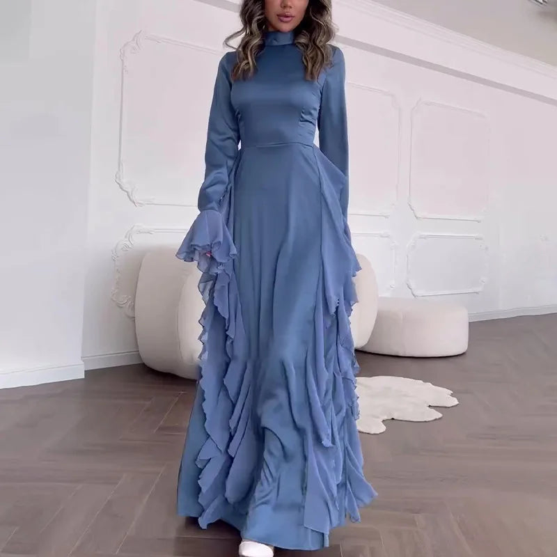 New Lace Flared Sleeve Round Neck  French Women's Ruffle Dresses Sehe Fashion