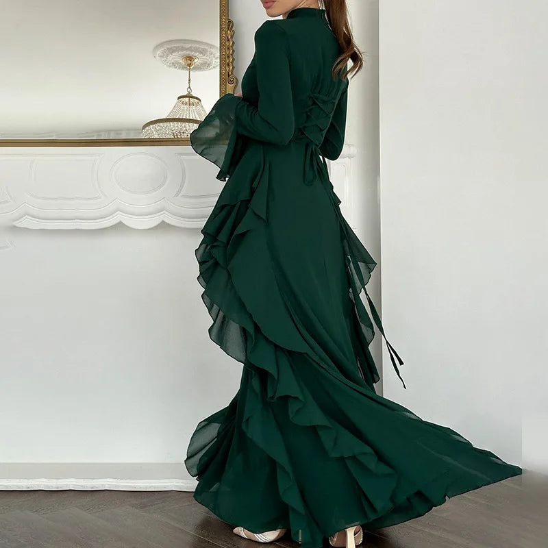 Boutique Wholesale 2025 Spring New Fashionable French Style Trumpet Sleeves Round Neck Fashionable Women's Dress