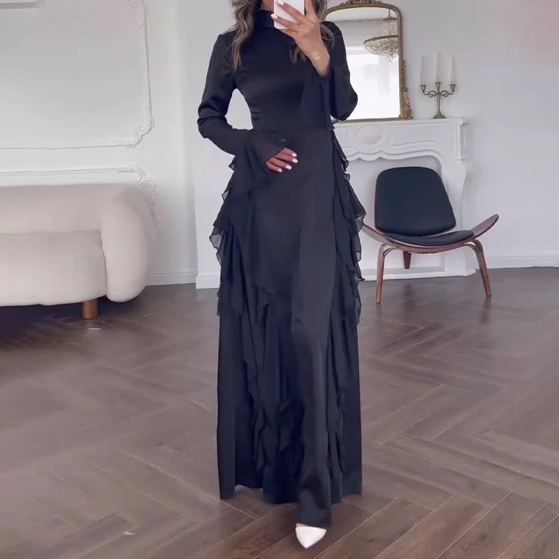 New Lace Flared Sleeve Round Neck  French Women's Ruffle Dresses Sehe Fashion