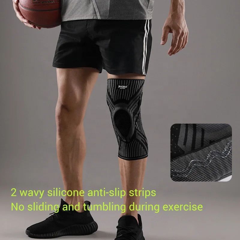 JINGBA 2023 New Arrival Knee Compression Sleeves Knee Support with Side Stabilizers Patella Gel Pad for Workout Knee Pain Relief