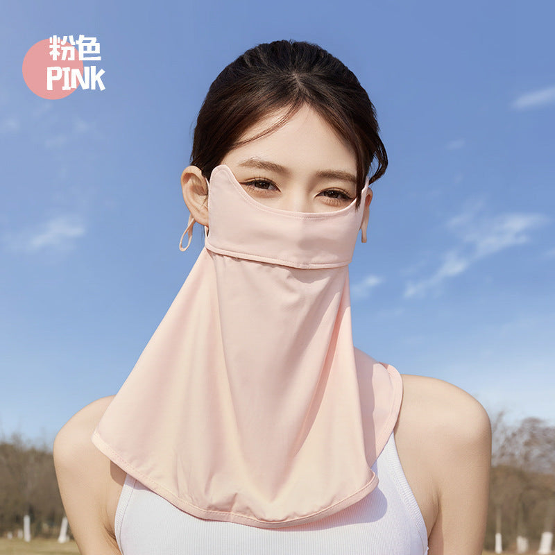 New Summer Sun Protection Mask for Women, Full Face Anti-Uv Ice Silk Face Mask, Breathable Mask, Neck Protection Integrated Veil