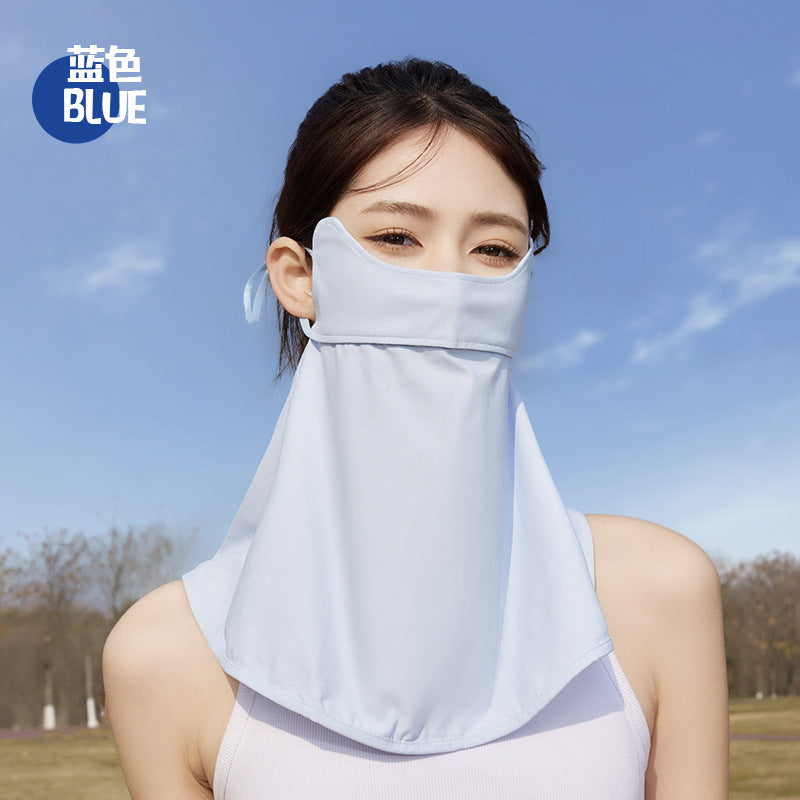 New Summer Sun Protection Mask for Women, Full Face Anti-Uv Ice Silk Face Mask, Breathable Mask, Neck Protection Integrated Veil