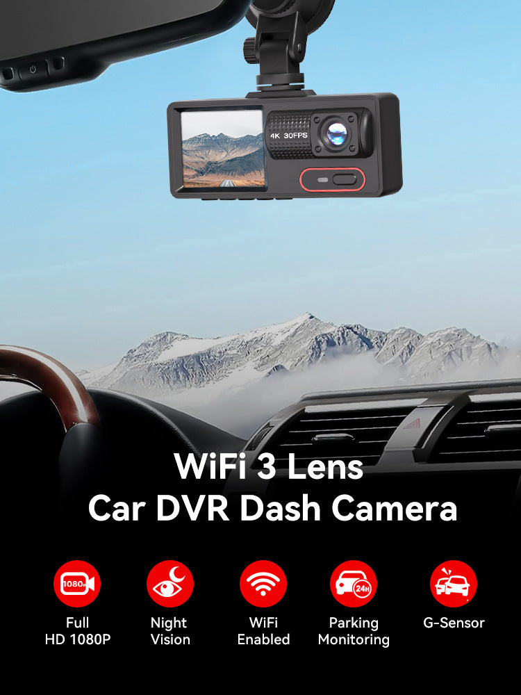 Yeni HD 1080P Üç Kayıtlı Araç Kamerası WiFi Bağlantılı Kızılötesi Gece Görüşü Park İzleme Geri Görüş