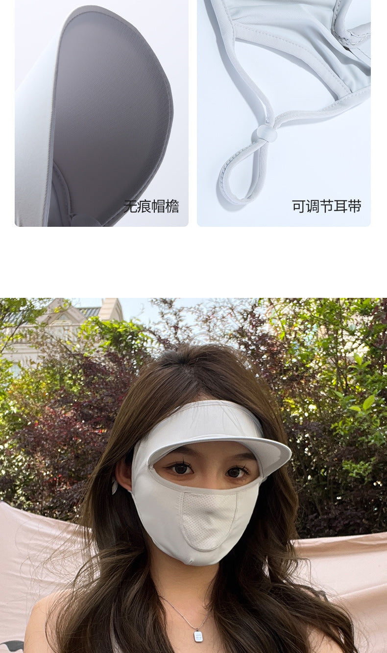 Summer Uv Protection Sunscreen Mask Facekini for Women, Full-Face Sunshade Breathable Black Rubber Brim Contouring Sunscreen Mask