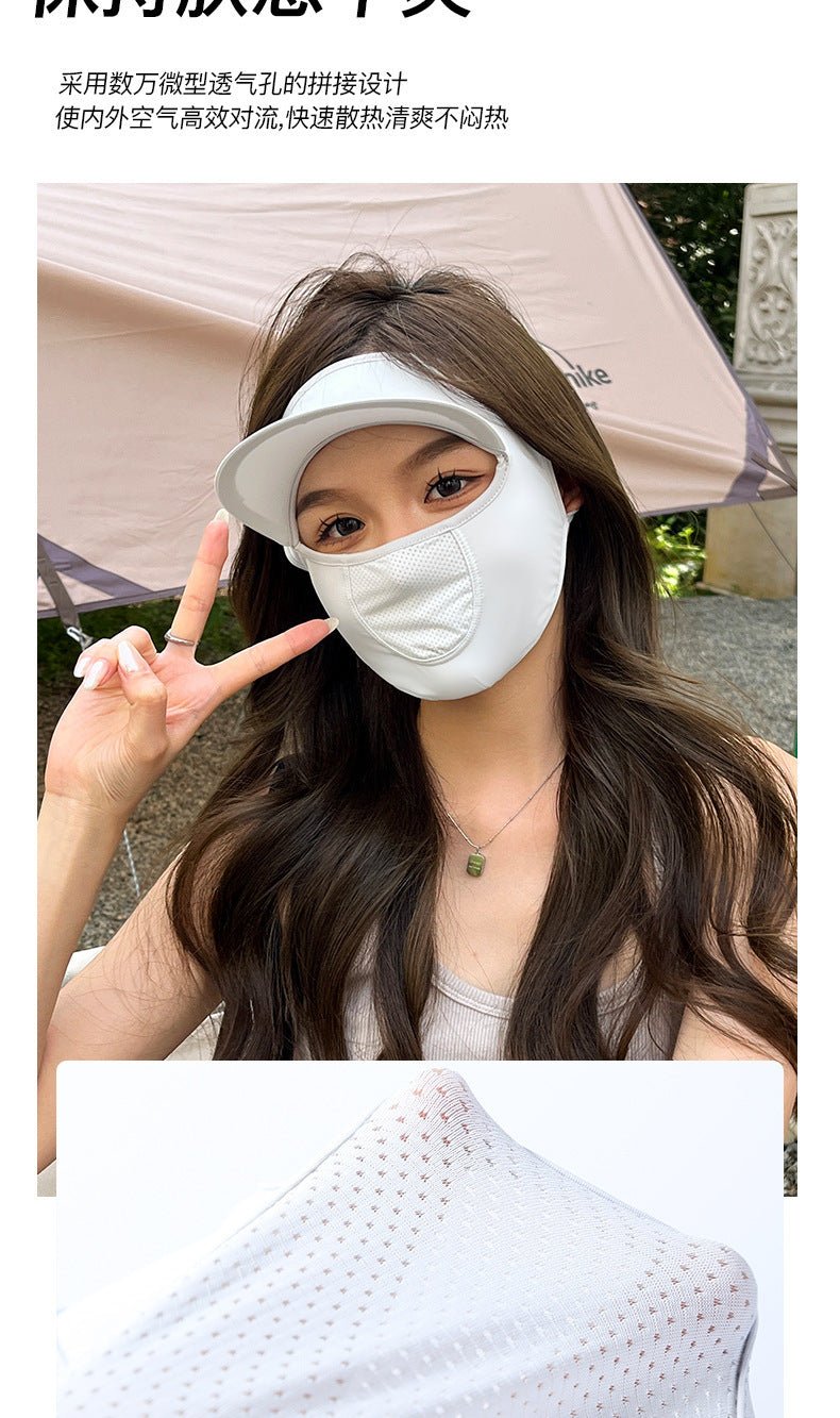 Summer Uv Protection Sunscreen Mask Facekini for Women, Full-Face Sunshade Breathable Black Rubber Brim Contouring Sunscreen Mask