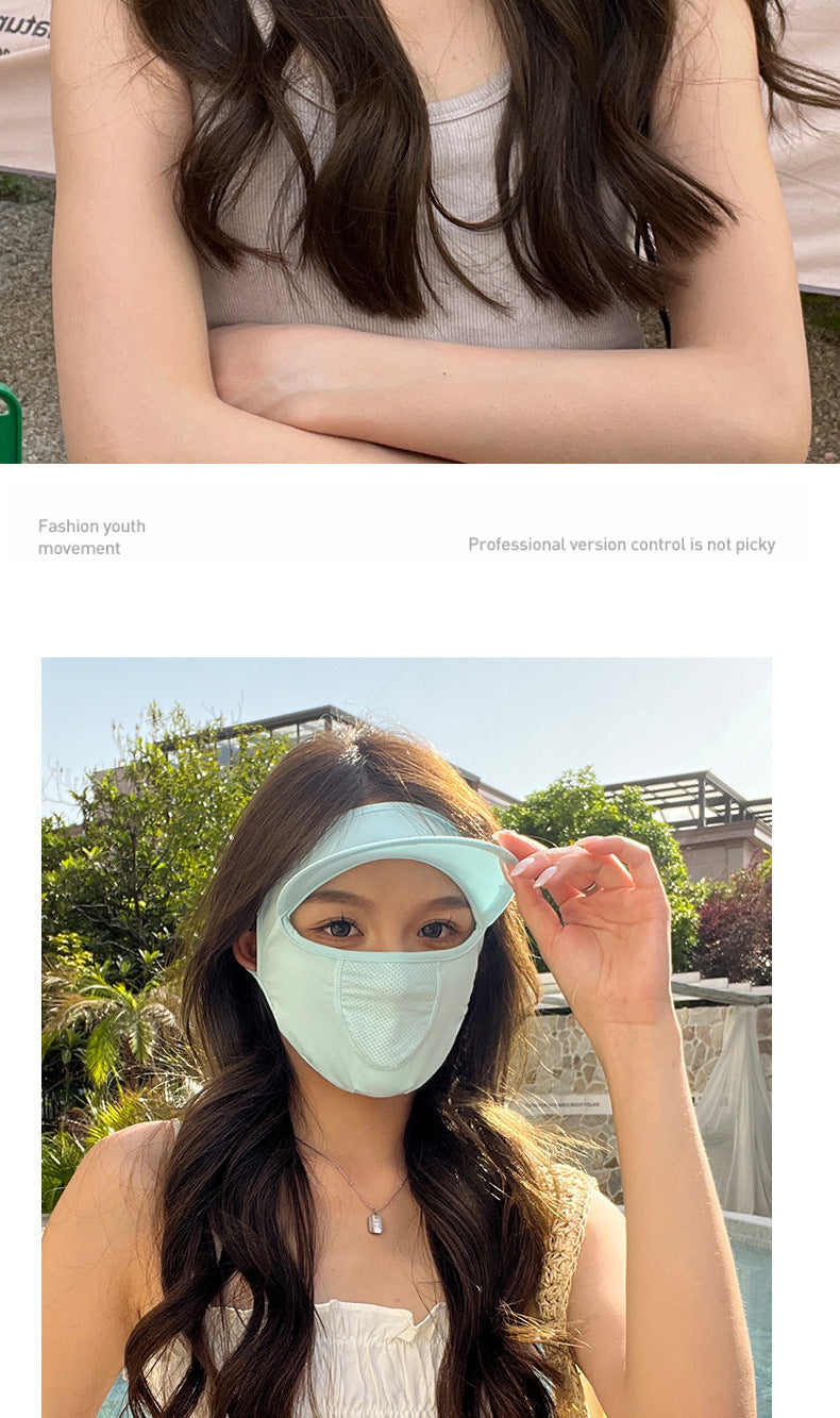Summer Uv Protection Sunscreen Mask Facekini for Women, Full-Face Sunshade Breathable Black Rubber Brim Contouring Sunscreen Mask