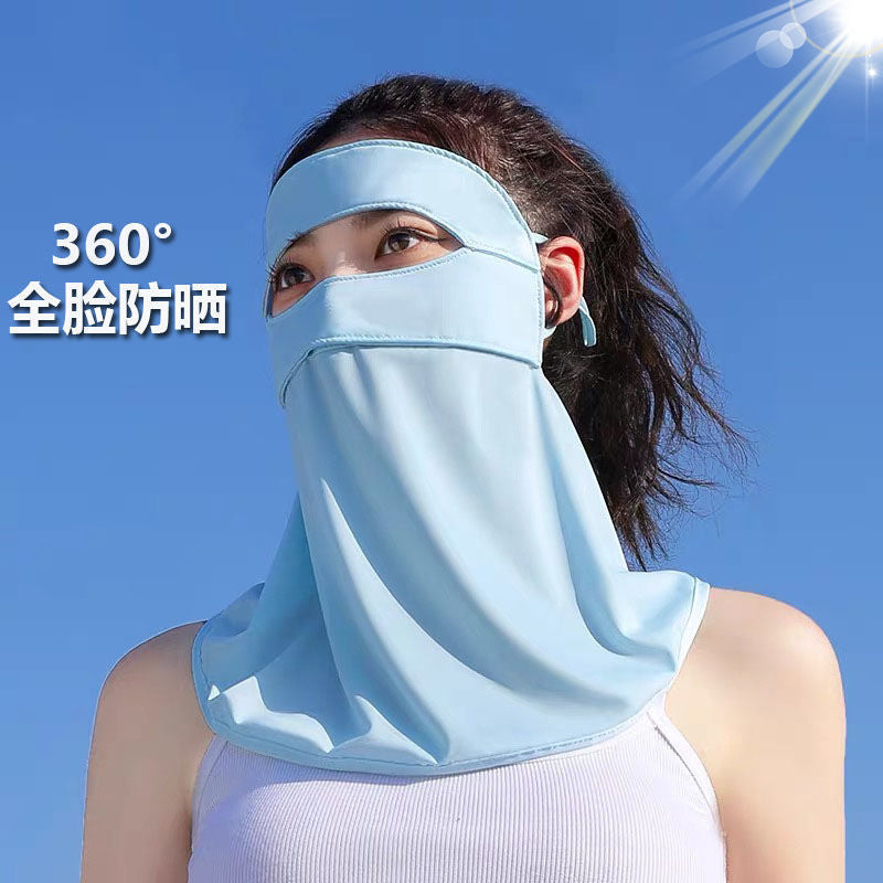 New Summer Sun Protection Mask for Women, Full Face Anti-Uv Ice Silk Face Mask, Breathable Mask, Neck Protection Integrated Veil