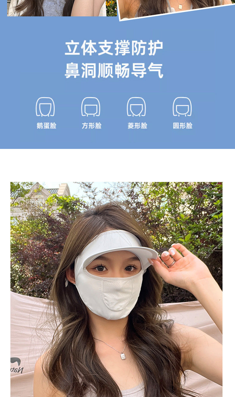 Summer Uv Protection Sunscreen Mask Facekini for Women, Full-Face Sunshade Breathable Black Rubber Brim Contouring Sunscreen Mask