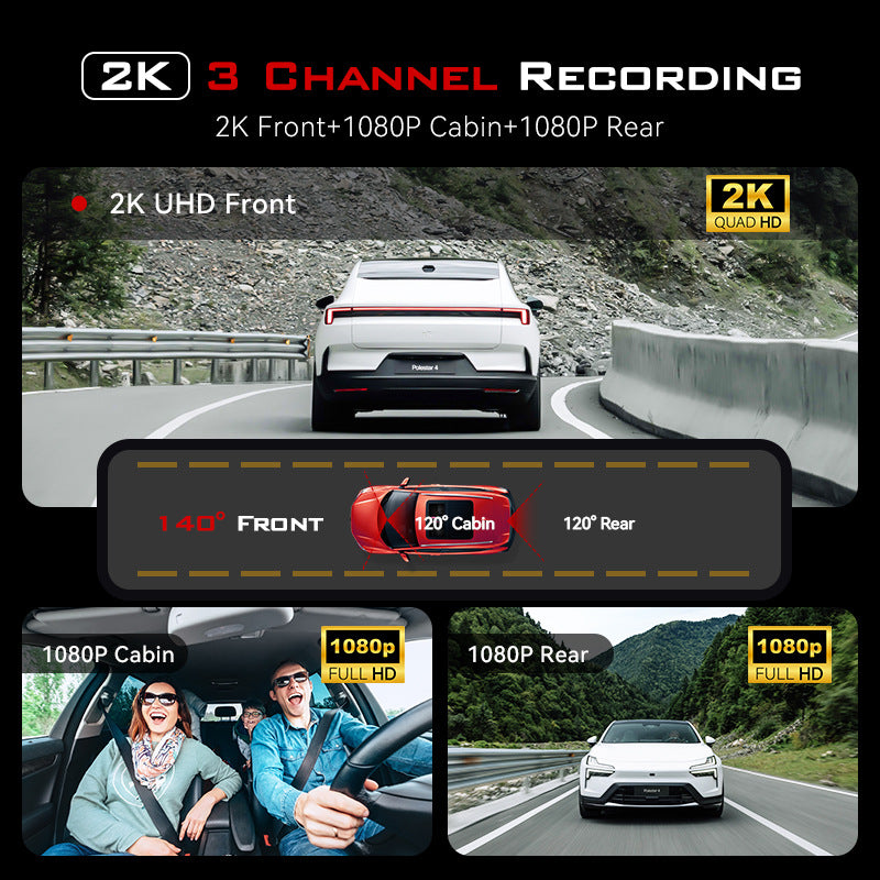 Yeni HD 1080P Üç Kayıtlı Araç Kamerası WiFi Bağlantılı Kızılötesi Gece Görüşü Park İzleme Geri Görüş