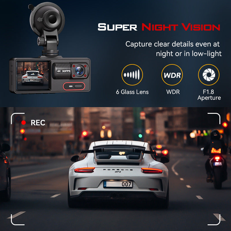 Yeni HD 1080P Üç Kayıtlı Araç Kamerası WiFi Bağlantılı Kızılötesi Gece Görüşü Park İzleme Geri Görüş