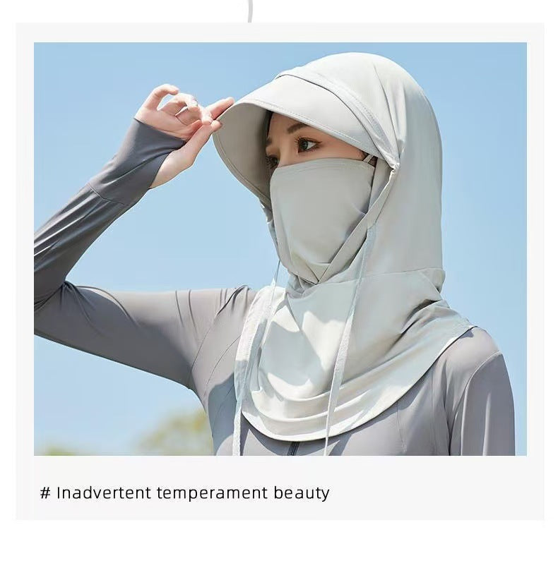 2025 New Sun Protection Mask for Women, Ice Silk Breathable Anti-Uv Neck Protection Mask, Full Face Coverage, Sports Style