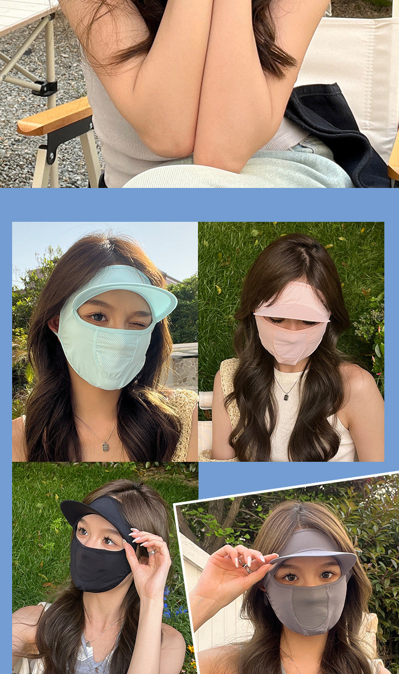 Summer Uv Protection Sunscreen Mask Facekini for Women, Full-Face Sunshade Breathable Black Rubber Brim Contouring Sunscreen Mask