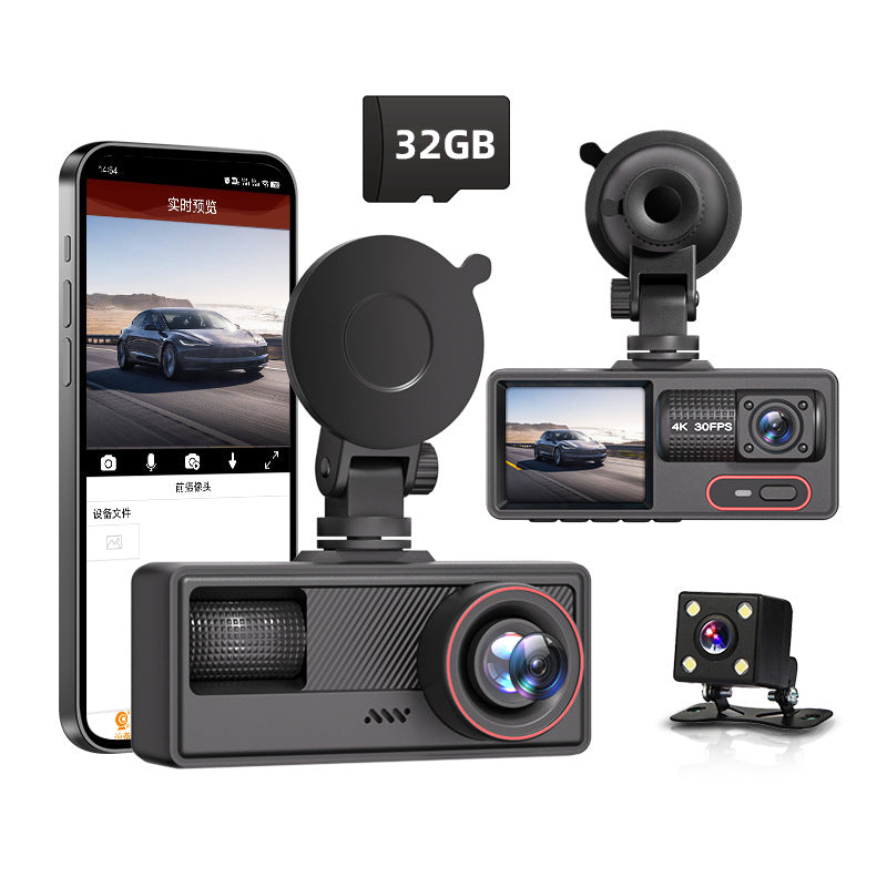 Yeni HD 1080P Üç Kayıtlı Araç Kamerası WiFi Bağlantılı Kızılötesi Gece Görüşü Park İzleme Geri Görüş