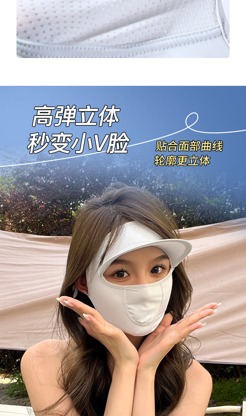 Summer Uv Protection Sunscreen Mask Facekini for Women, Full-Face Sunshade Breathable Black Rubber Brim Contouring Sunscreen Mask