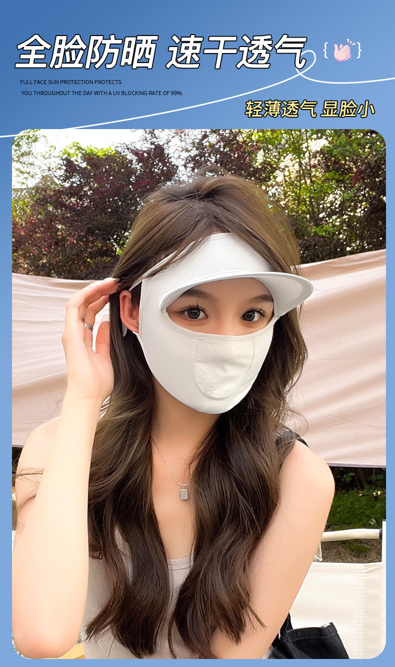 Summer Uv Protection Sunscreen Mask Facekini for Women, Full-Face Sunshade Breathable Black Rubber Brim Contouring Sunscreen Mask