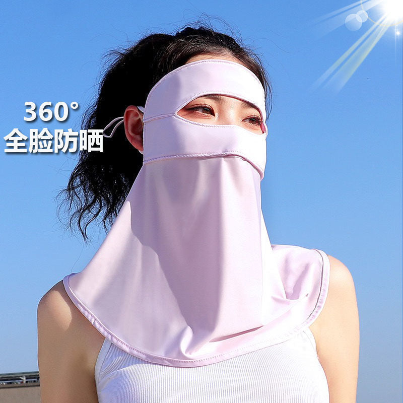 New Summer Sun Protection Mask for Women, Full Face Anti-Uv Ice Silk Face Mask, Breathable Mask, Neck Protection Integrated Veil