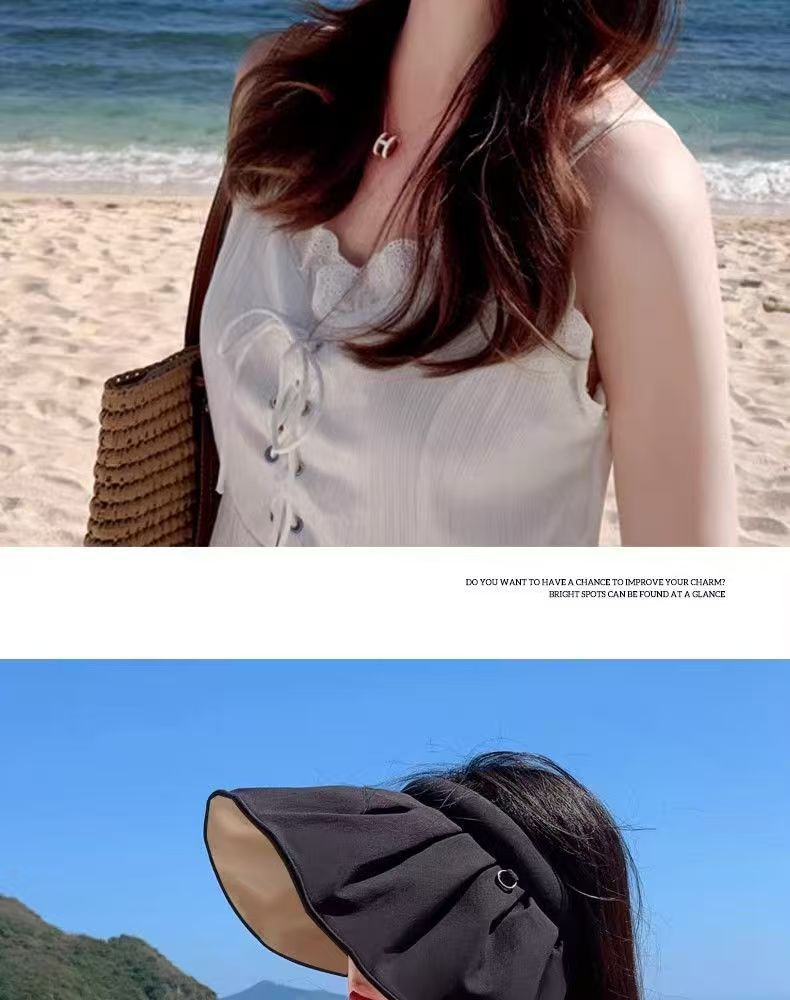 Shell Cap Summer Outdoor Sunscreen Black Rubber Anti-ultraviolet Sun Hat New Women's Hair Band Dual-purpose Sun Hat