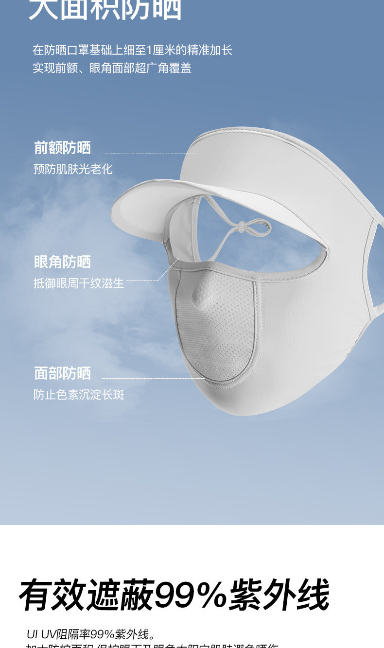 Summer Uv Protection Sunscreen Mask Facekini for Women, Full-Face Sunshade Breathable Black Rubber Brim Contouring Sunscreen Mask