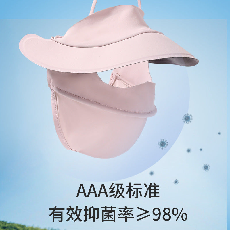 Summer Uv Protection Sunscreen Mask Facekini for Women, Full-Face Sunshade Breathable Black Rubber Brim Contouring Sunscreen Mask