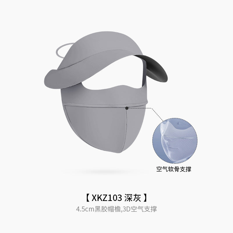 Summer Uv Protection Sunscreen Mask Facekini for Women, Full-Face Sunshade Breathable Black Rubber Brim Contouring Sunscreen Mask