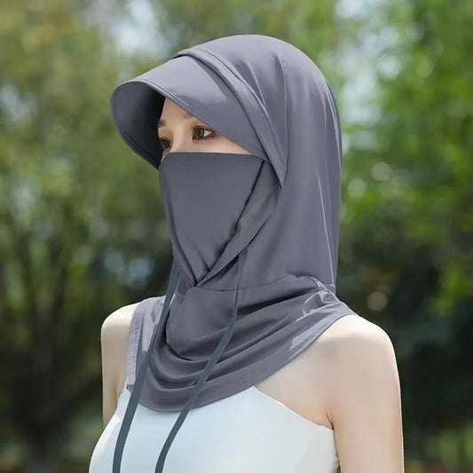 2025 Neue Sonnenschutzmaske für Damen, Eisseide atmungsaktiv Anti-UV-Hals-Sonnenschutzmaske, Vollgesichtsbedeckung, Sportlicher Stil