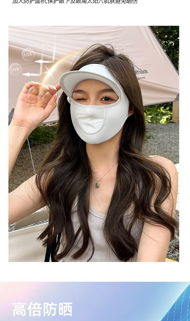 Summer Uv Protection Sunscreen Mask Facekini for Women, Full-Face Sunshade Breathable Black Rubber Brim Contouring Sunscreen Mask