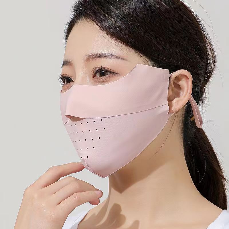 Summer Uv Protection Sunscreen Mask Facekini for Women, Full-Face Sunshade Breathable Black Rubber Brim Contouring Sunscreen Mask