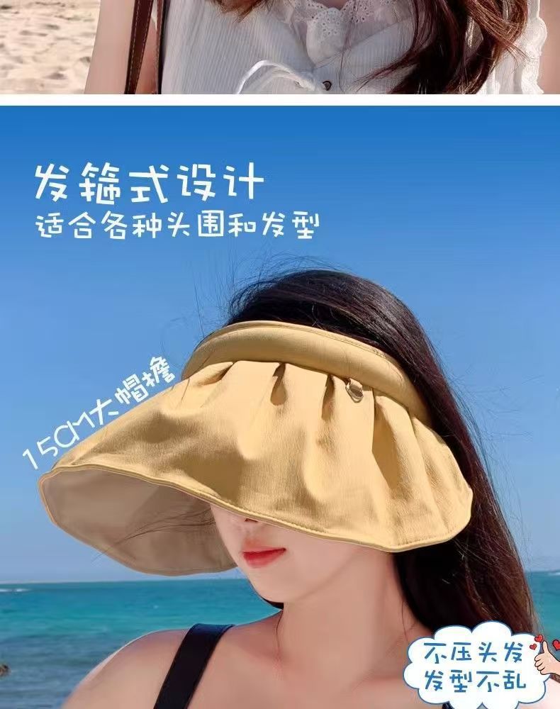 Shell Cap Summer Outdoor Sunscreen Black Rubber Anti-ultraviolet Sun Hat New Women's Hair Band Dual-purpose Sun Hat