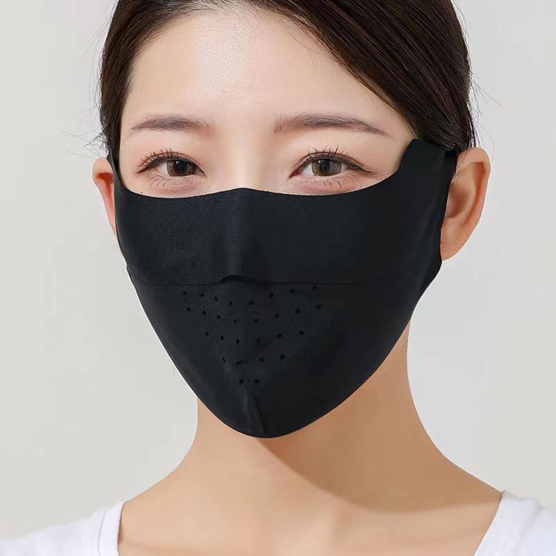 Summer Uv Protection Sunscreen Mask Facekini for Women, Full-Face Sunshade Breathable Black Rubber Brim Contouring Sunscreen Mask
