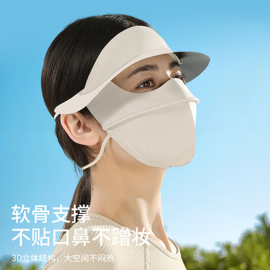Gesichtsschutzmaske Facekini für Damen, UV-Schutz, Vollgesicht-Sonnenschutz, atmungsaktiver Sonnenschutz mit schwarzem Gummirand