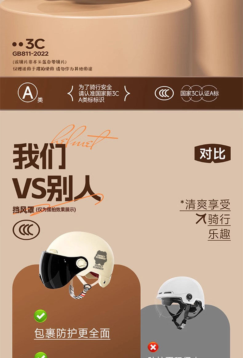 Factory 3C certification battery electric car helmet men's and women's four seasons universal helmet summer sunscreen breathable half helmet