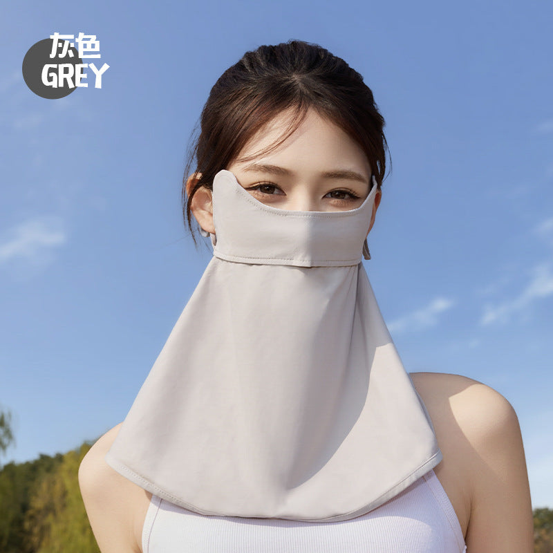 New Summer Sun Protection Mask for Women, Full Face Anti-Uv Ice Silk Face Mask, Breathable Mask, Neck Protection Integrated Veil