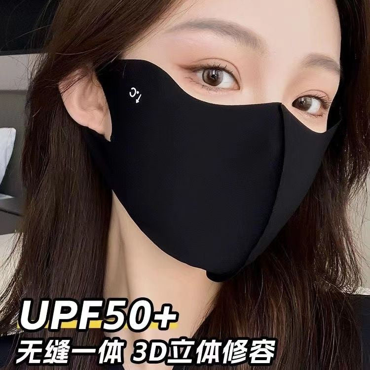 Summer Uv Protection Sunscreen Mask Facekini for Women, Full-Face Sunshade Breathable Black Rubber Brim Contouring Sunscreen Mask