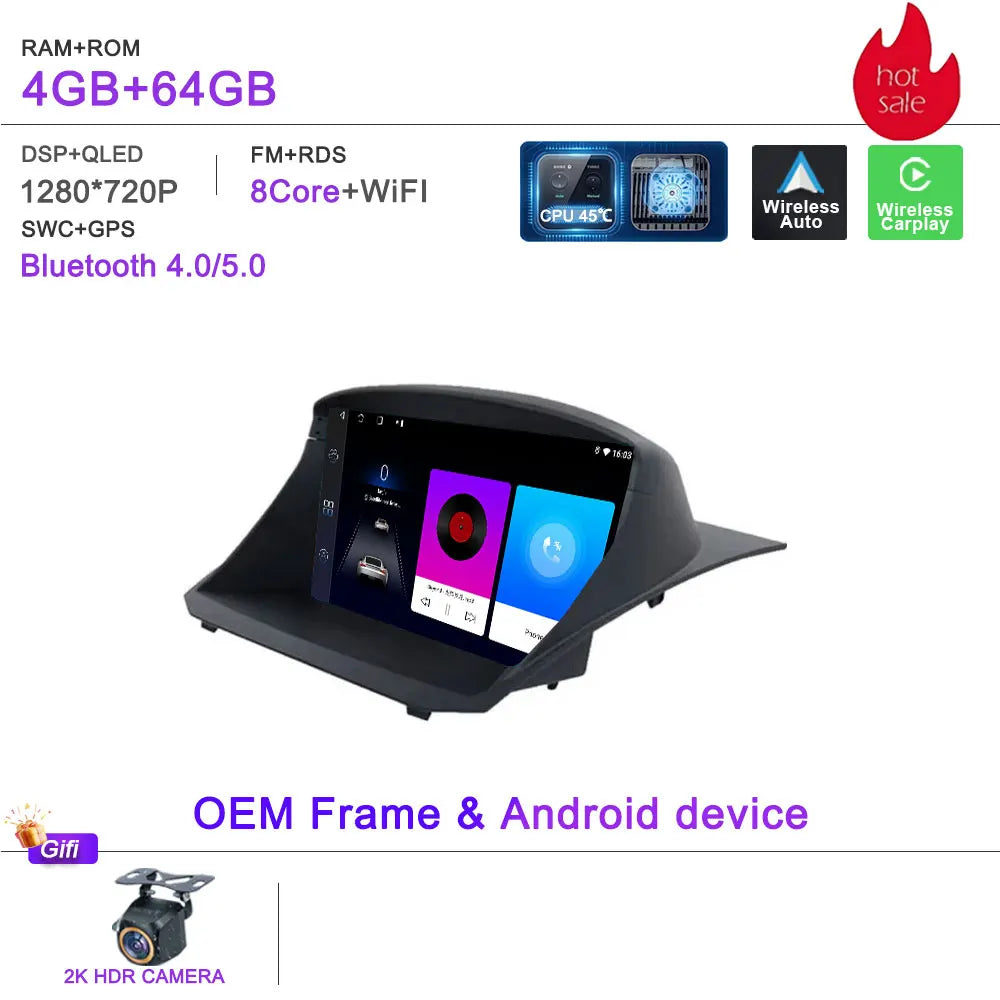 Android 16 Car Radio For Ford Fiesta MK6 Mk7 2009 2010 2012 2014 2015 2016 2017 Multimedia Player GPS Navigation DSP Head Unit